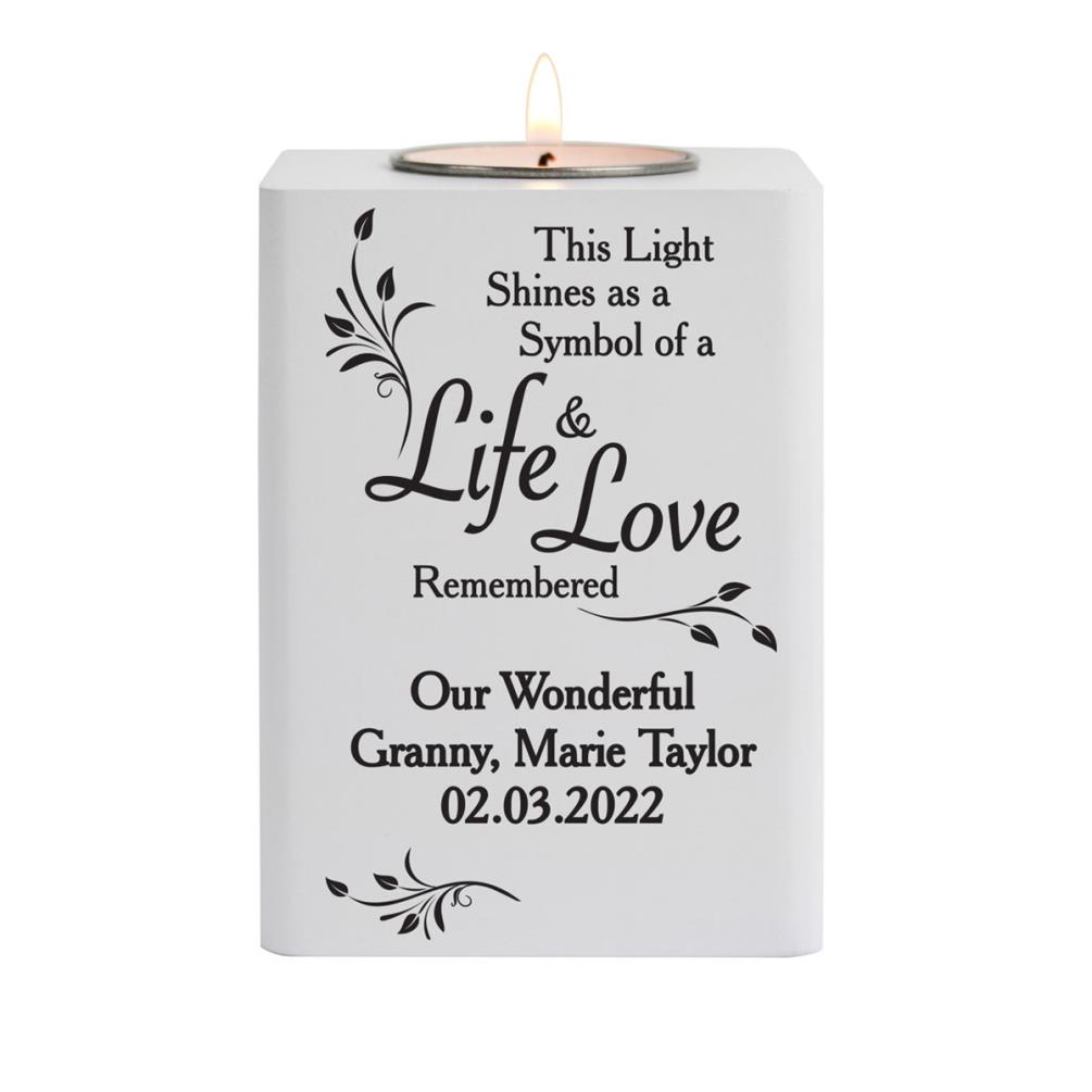 Personalised Life & Love White Wooden Tea Light Holder £13.49